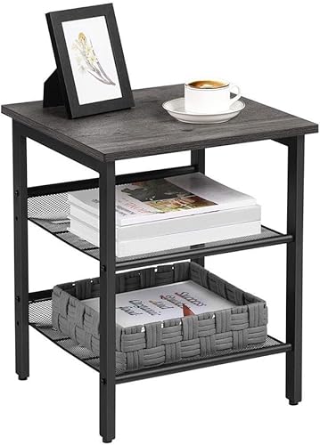 Miniatura 25 de VASAGLE - Juegos de 2 mesas auxiliares con estantes de malla ajustables, para sala de estar o dormitorio, con marco de acero industrial estable,