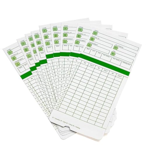 Image of Time Cards for Employees Monthly,Numbered Days,All Pay Periods, 50 Count,2-Sided, 3 3 /8 inch x 7 3 /8 inch,Green Print,Timecards for Time Clocks
