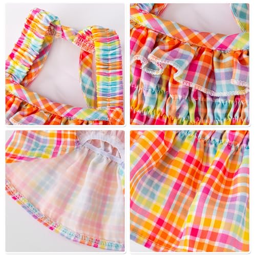 Image of HDKUW Small Dogs Dress with Bow,Chihuahua Yorkies Female Dog Clohtes,Pink Plaid Puppy Tutu Princess Dresses with Dog Bowknot,Girl Doggie Cats Skirt Outfits 2XL