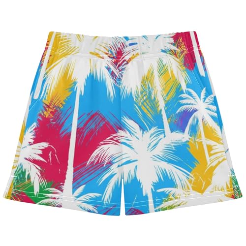 Tropical Summer Colorful Palm Girls Lounge Shorts Athletic Cute Comfy Print Youth Pajama Sleepwear, X-Small