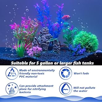 Ameliade Aquarium Artificial Plastic Plants Decorations and Rock Cave Decor Set Goldfish Betta Fish Tank Accessories Small Large Fish Bowl Ornaments
