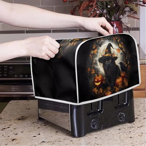 Image of Toaster Dust Cover Bakeware Protector Compatible with 4 Slice Toaste Dust Protection Cover Halloween Spooky Black Cat Print
