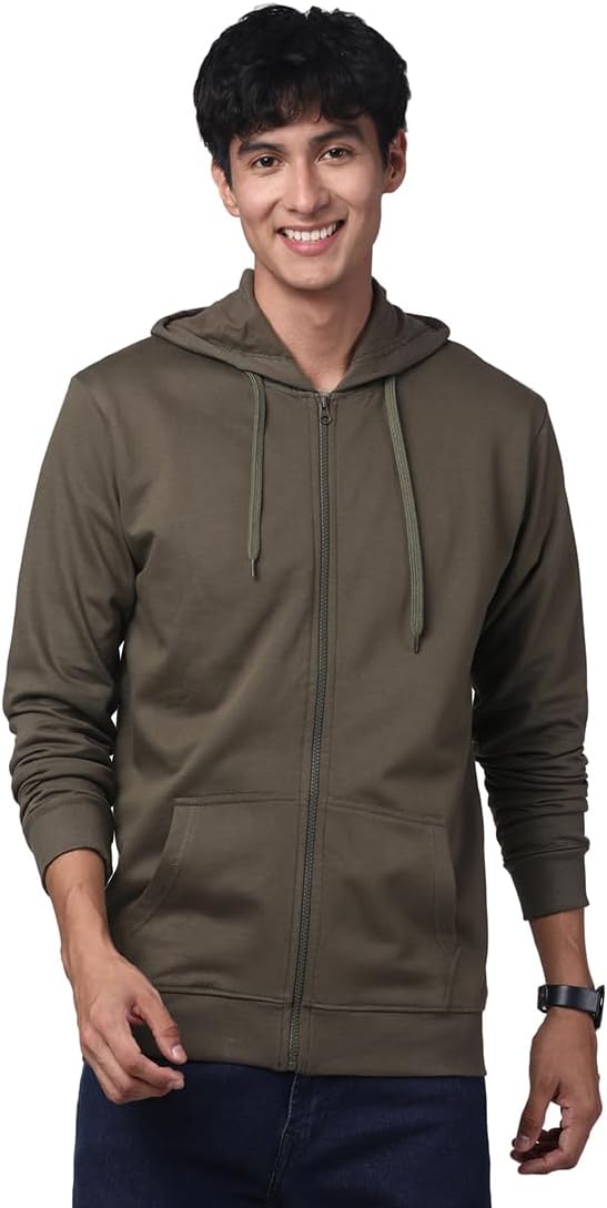 ADRO Mens Cotton Solid Zipper Hoodie Sweatshirts