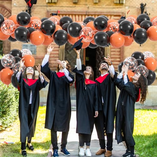 Image of 100pcs Black Orange Balloons, 12 inch Halloween Balloons, Orange and Black Confetti Party Balloon for Birthday, Class of 2025 Graduation Party Decorations