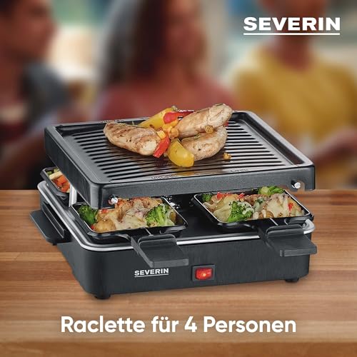 SEVERIN Mini Raclette-Grill für 4 Personen, platzsparend und kompakt, antihaftbeschichtet, 600 W, schwarz, RG 2370 – Ansicht 4