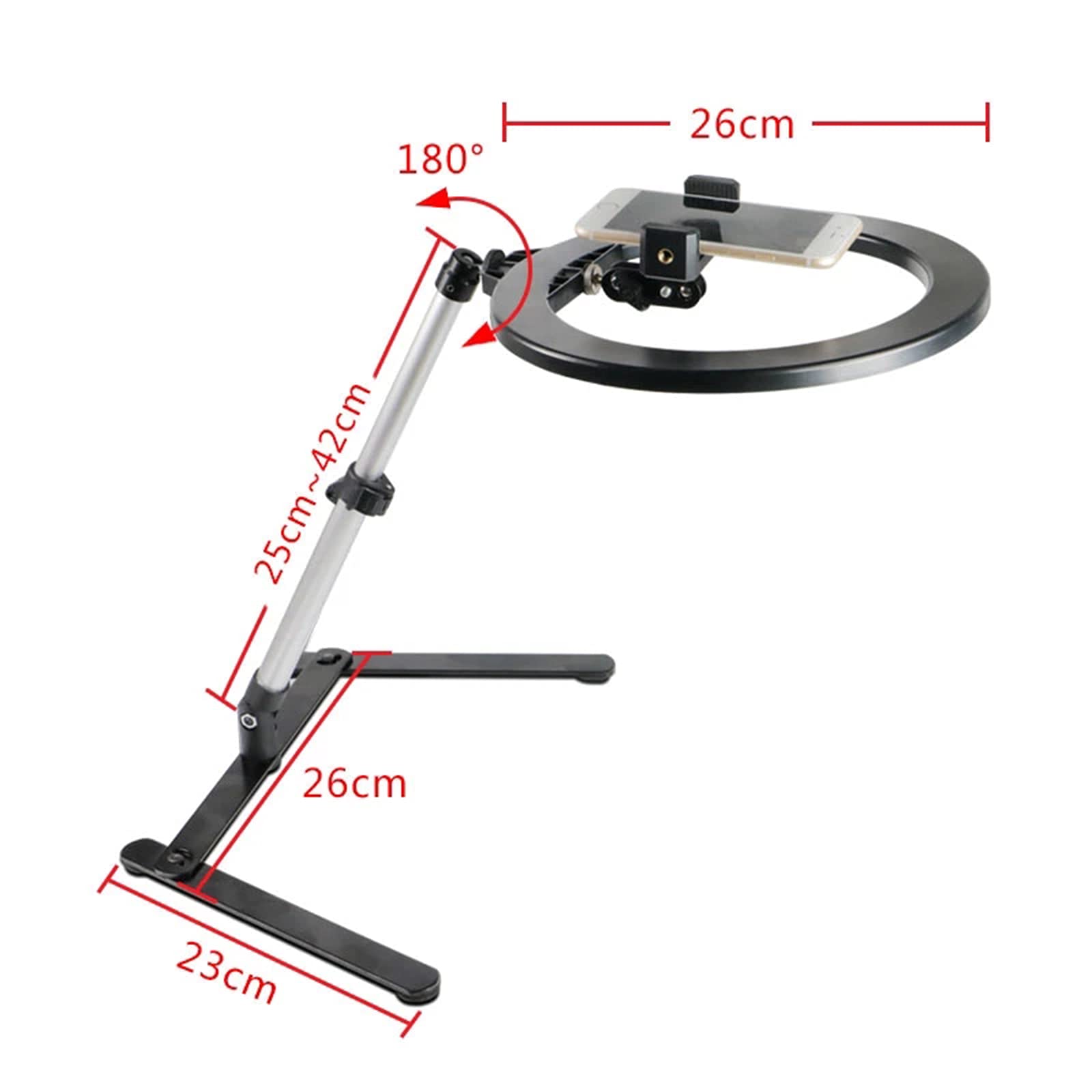 XUMI 10 Pulgadas Ring Light Trípode con Soporte para teléfono móvil, Ajustable Soporte de teléfono aéreo para enseñanza en línea, Video, artesanía Demo, caligrafía, pastelería