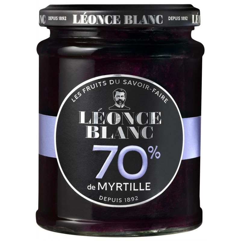 Leonce Blanc Confiture Myrtilles 70% - Pot en verre de 320g pour un petit déjeuner gourmand - Epicerie sucrée artisanale. - Le Lot De 3