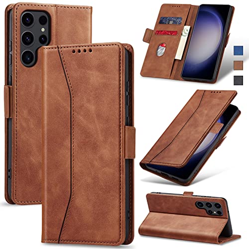 Image of Jasonyu Flip Wallet Case for Samsung S23 Ultra,Brown