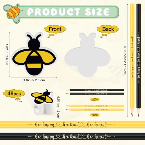 PerKoop Set de 48 lápices con borradores en forma de abeja miniatura 2