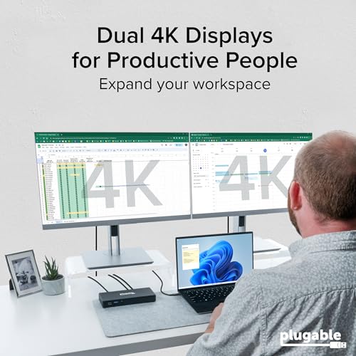 Image of Plugable USB C Docking Station Dual Monitor 2 HDMI Ports, Power Delivery Dock, Dual 4K Monitor for Windows, ChromeOS, 1x USB-C, 3X USB, Ethernet, and Audio - Driverless (UD-MSTH2)