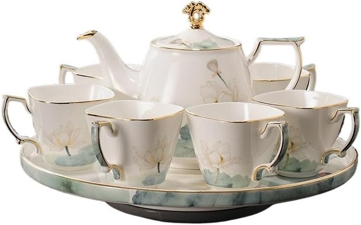 Rotatable Ceramic Tea Tray Water Cup Teapot Kettle Set Afternoon Sets for Home Living Room Banquets