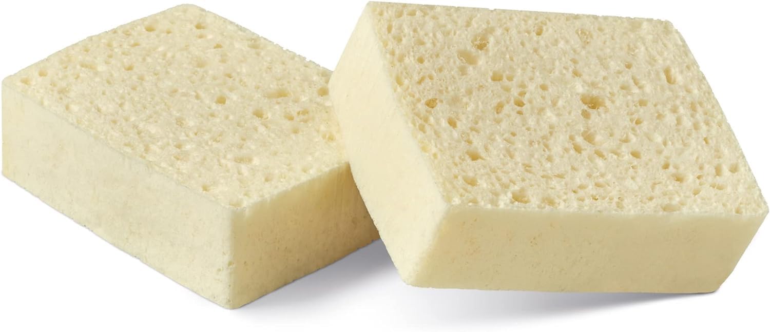 SPONTEX - 28 Schwämme (14 Packungen mit je 2 Stück) pflanzlich ohne Farbstoffe – Verpackung mit 85% recyceltem Kunststoff – absorbiert 20 x Sein Trockengewicht – 100% pflanzlich – ohne Farbstoffe