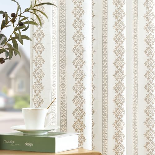 jinchan Boho Linen Blend Curtains 96 Inch Long Country Farmhouse Living Room Window Treatments Taupe...