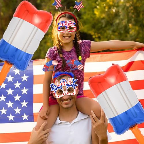 Image of 5Pcs Patriotic Popsicle Foil Balloons, Red White Blue Balloons for Memorial Day 4th of July Party Summer Party Decorations