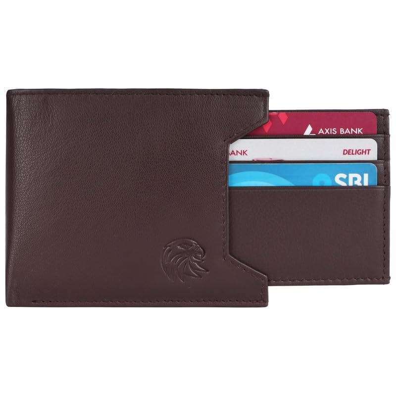 Men's Formal Hunter Leather RFID Wallet – 8 Card Slots, Slim Design, Top Grain Leather, Coin Pocket, Compact & Stylish (Style 142) (Brown)4