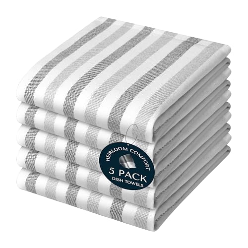 HEIRLOOM COMFORT Fiesta Stripe Kitchen Towels 5-Pack, 100% Cotton, 18