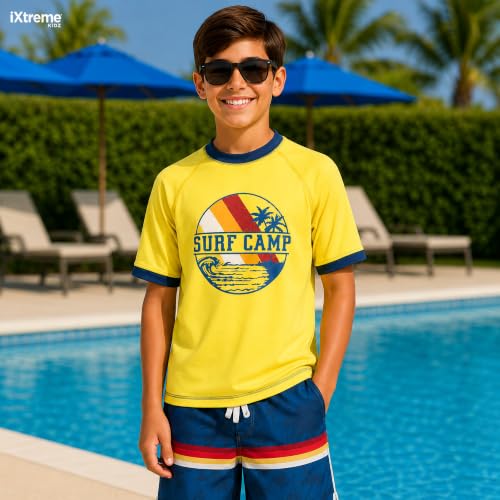 Image of iXtreme Boys Swim Set - 2 Piece Rash Guard Short Sleeve Swim Shirt and Boys Swim Trunks for Infants Toddlers & Big Boys