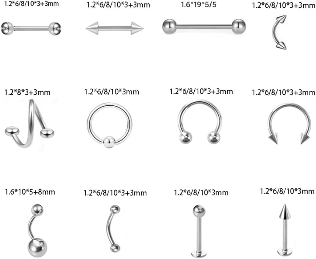 Juland 120 PCS Piercing Kit Body Piercing Surgical Steel Belly Button, Tongue, Eyebrow, Nipple, Lip, Nose Tapers Plugs Gauges Set