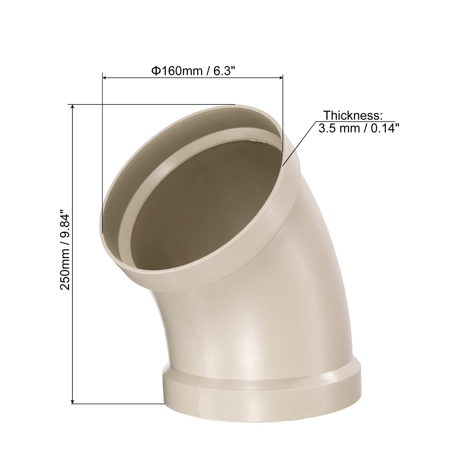 PATIKIL 6" ID Gomito 45 Gradi Condotto Tubo Connettore, Ventilazione Tubo Flessibile Ignifugo Adattatore per Fai da Te Casa Fabbrica Industriale Sfiato Sistemi