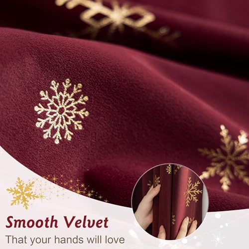 Image of Beauoop Christmas Red Velvet Curtains 63 Inches Long 2 Panels for Bedroom Living Room Gold Patterned Burgundy Thermal Insulated Room Darkening Rod Pocket Window Treatments Drapes, 52X63 Set of 2