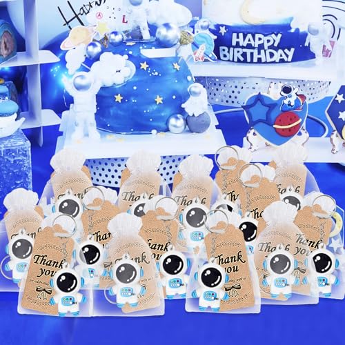 Image of 24 Pack Blue Astronaut Keychains Party Favors for Space Themed Baby Shower, Outer Space Party Goodie Bag Fillers, Birthday, School Carnival Rewards, Classroom Prize
