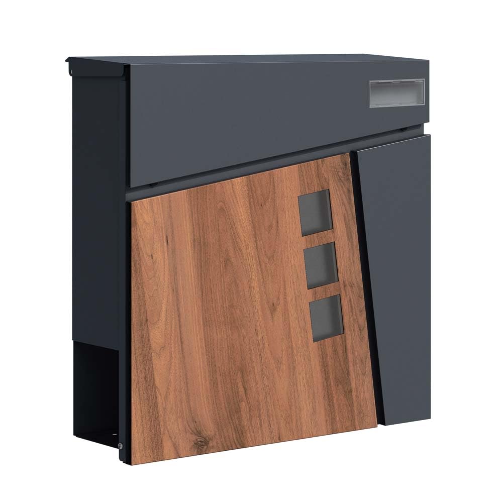 SCHARTEC® Letter Box Wood Design & Anthracite with Newspaper Compartment Modern & Large Wall Letter Box Postbox