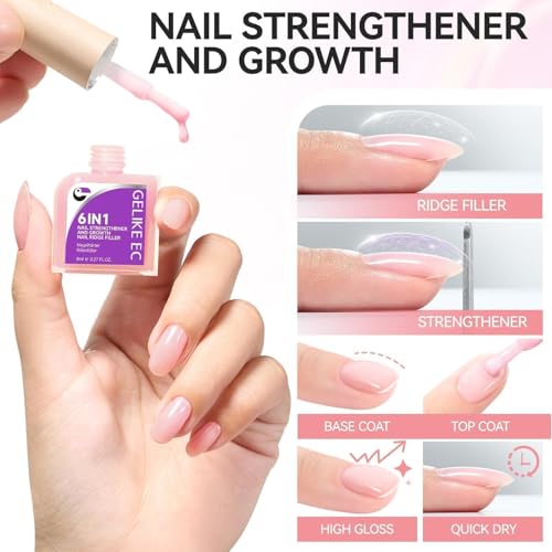 Image of Nail Strengthener Protein for Damaged Nails: Pink 6 in 1 Natural Nail Hardener Extra Strong and Growth - Long Lasting Repair for Damaged Nails - Growth Oil for Salon Home Daily Work