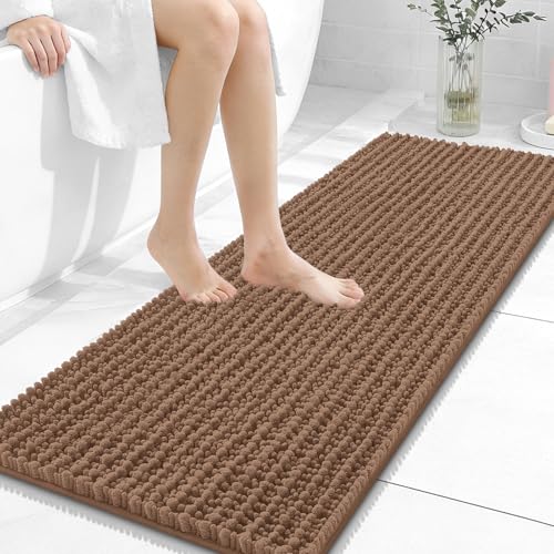 Image of OLANLY Long Bathroom Rugs Runner 47x17, Thick Soft and Absorbent Chenille Bath Mat, Non-Slip, Machine Washable Quick Dry Bath Rugs for Tub Shower Floor, Home Decor Accessories, Mocha