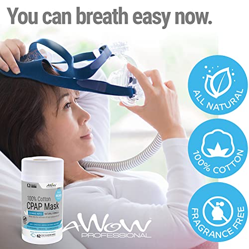 Awow Cpap Wipes For Mask Cleaning - Cpap Accessories For Daily Cpap Cleaning, Unscented 100% Cotton, Make Cpap Mask Cleaning Easy With Regular Cpap Or Bipap Mask Maintenance, 62 Wipe Canister #TOP5