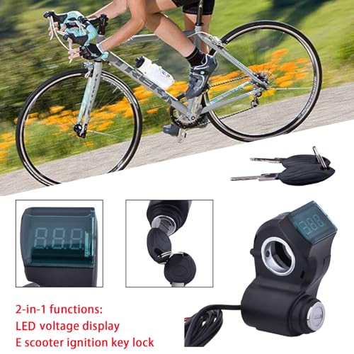 Image of Universal E Bike Key Ignition 12V-96V Key Ignition for Ebike Key Switch 3 Wire Digital Voltage Display LED Voltmeter Electric Scooter Ignition Switch with Key, Electric Bike Ignition Key Replacement