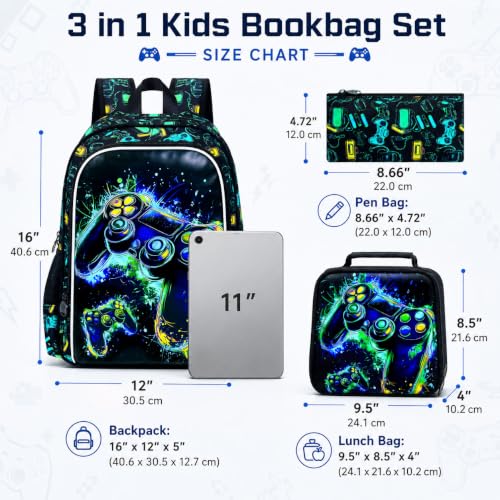 Image of UFNDC 3PCS Boys Backpack,16 inchKids Dinosaur Bookbag with Lunch Box, School Bag for Elementary Toddler