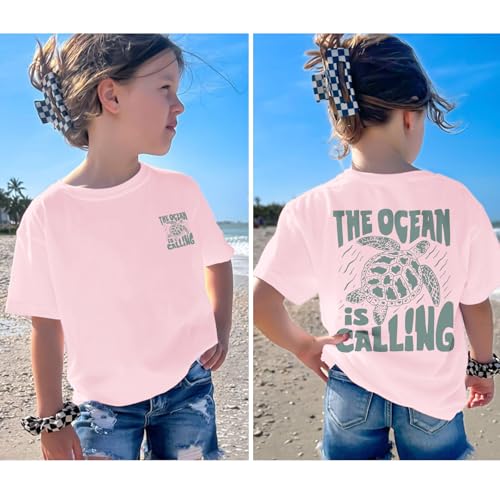 Girls Graphic Tees Kids Funny Beach Tshirt Sea Turtle Shirt The Ocean is Calling Shirts Vacation Cute Summer Tops2