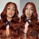 Halcyon Long Copper Red Auburn Wig for Black Women 26 Inch Wavy Wig Natural Looking Synthetic Middle Part Curly Wavy Wig for Daily Party Use Heat Resistant Fiber Wig