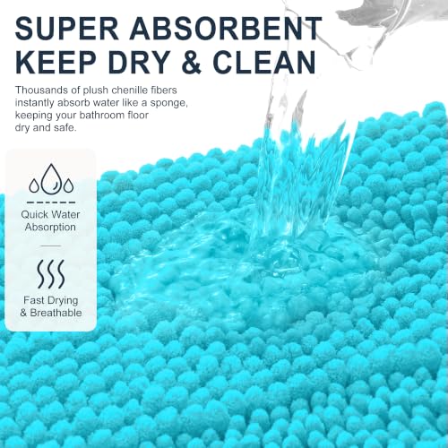 Image of Smiry Thick Chenille Bathroom Runner Rugs 44x24, Extra Absorbent Striped Bath Mat, Machine Washable, Rubber Backing, Long Bath Rugs for Bathroom, Tub & Shower, Home Decor Accessories, Aqua Sky