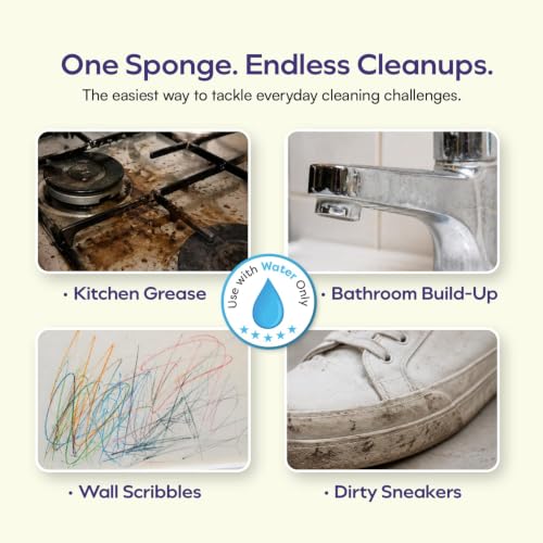Image of Magic Eraser Sponge Pack of 4 | No Scratch Melamine Cleaning Sponge | Removes Tough Stains with Just Water | Multi Surface Cleaner for Walls, Kitchen, Bathroom, Shoes & Switch Boards