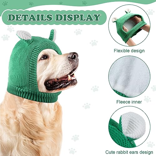 Image of Frienda Dog Ear Muffs Noise Protection, Neck 14.96 Inch Fits Medium Dogs, Knitted Calming Hood for Dogs, Fireworks Thunder Anxiety Relief, Fleece Inner Warm Beanie Hat(Green)