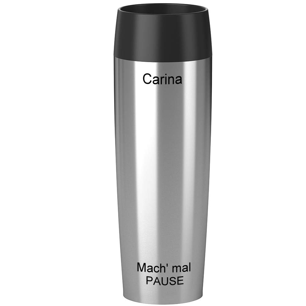Isolierbecher MIT Gravur - Oben & UNTEN - (z.B. Namen) TRAVEL Mug Grande XXL 500ml Edelstahl Silber, 4h heiß/ 8h kalt, 100% dicht, auslaufsicher, Kaffee & Tee Thermo to-go-Becher