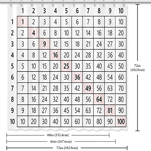Rideau de douche avec table multiplication imperméable coloré 183x183