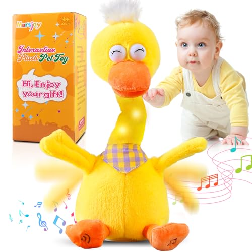 Image of Marsjoy 13" Talking Dancing Duck, Repeating What You Say Mimicking Recording Plush Baby Toy Musical English Song Singing Talking Glowing Animated Twisting Gift of Lighting Up Toy for Boy Kid