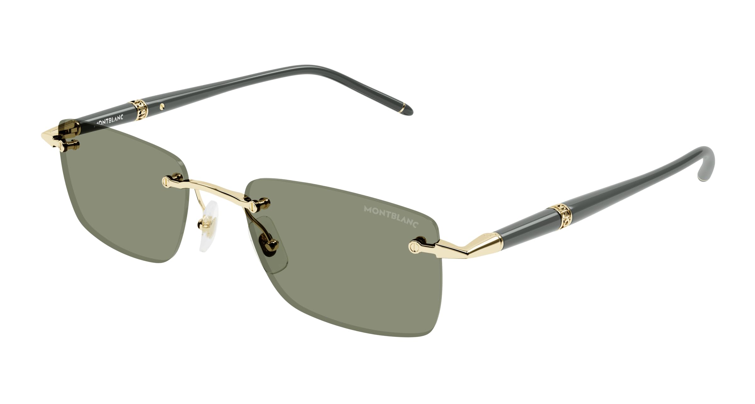 Montblanc Men's Oro Mb0344s Linea Meisterstück 005 Gold Grey Green Metal Occhiali Da Sole