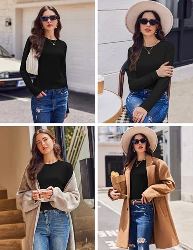 Ekouaer Womens Long Sleeve Shirts Casual Crew Neck Tops Loose Fit Thermal Undershirt Base Layer Trendy Clothes XS-XXL2