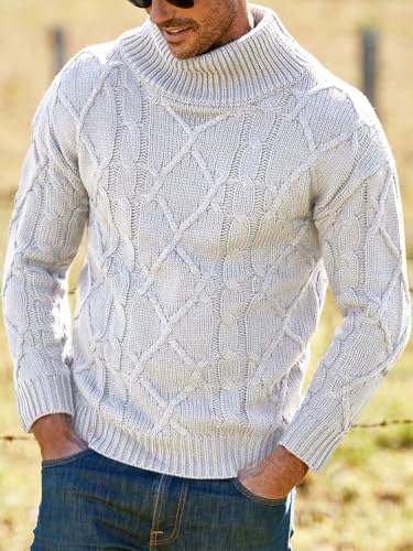 Vdnerjg Men's Thermal Turtleneck Sweater Long Sleeve Cable Knit Casual Chunky Pullover Jumper4