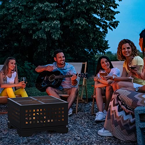 Outdoor Fire Pit 21.7" Square Firepit [Fast Heating] [Easy Assembling] [Large Flame] with Spark Screen for Patio