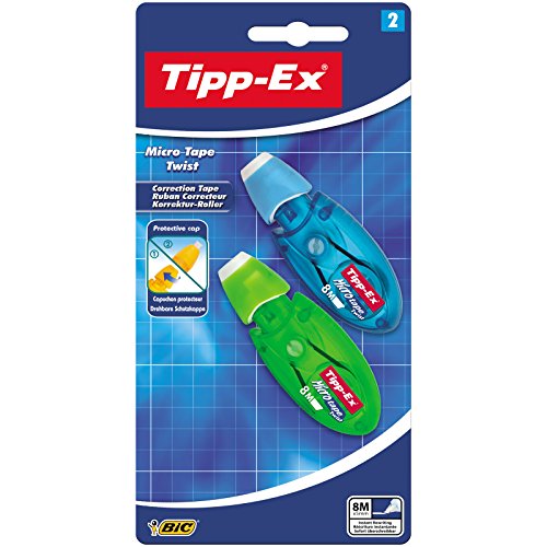 Tipp-Ex Micro Tape Twist Rubans Correcteurs 8 m x 5 mm - Corps Couleurs Assorties, Blister de 2