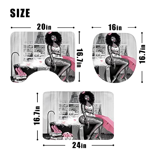 LGhtyro 3-teiliges Badezimmerteppich-Set mit sexy afrikanischen Frauen, rosa Get Naked schwarzes Mädchen, Badematte, WC… – Bild 5