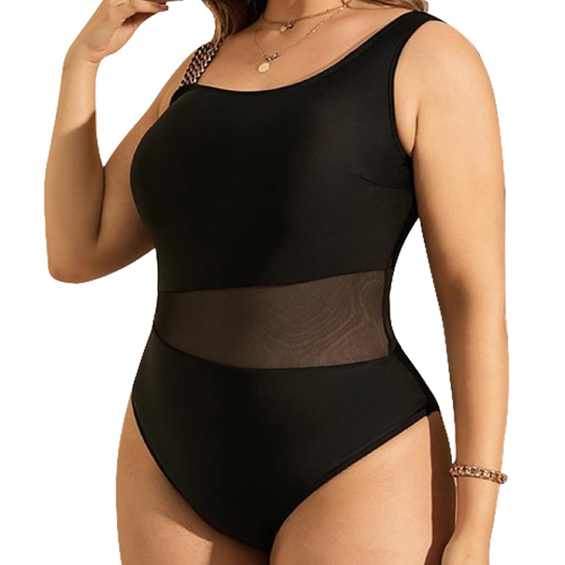 Harssidanzar Bañador de tamaño Extra grande para Mujeres,bañador de Hombro único, bañador de Malla Delgada KL401EU