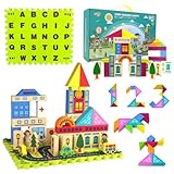 Pleykele City Street View Foam Building Blocks Set for 2-4 Years Old, Town Construction Soft Stacking Blocks with Alphabet Letters Puzzle Playmat, Educational Learning Gifts for Kids 18+ Months
