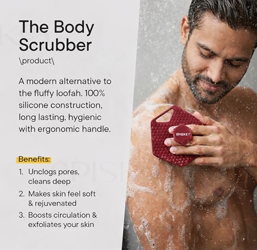 Image of Episkey Body Scrubber - Exfoliates & Deep Cleans - Silicone Shower & Bathroom Accessory with Bespoke Bristles and Ergonomic Handles (Burgundy)