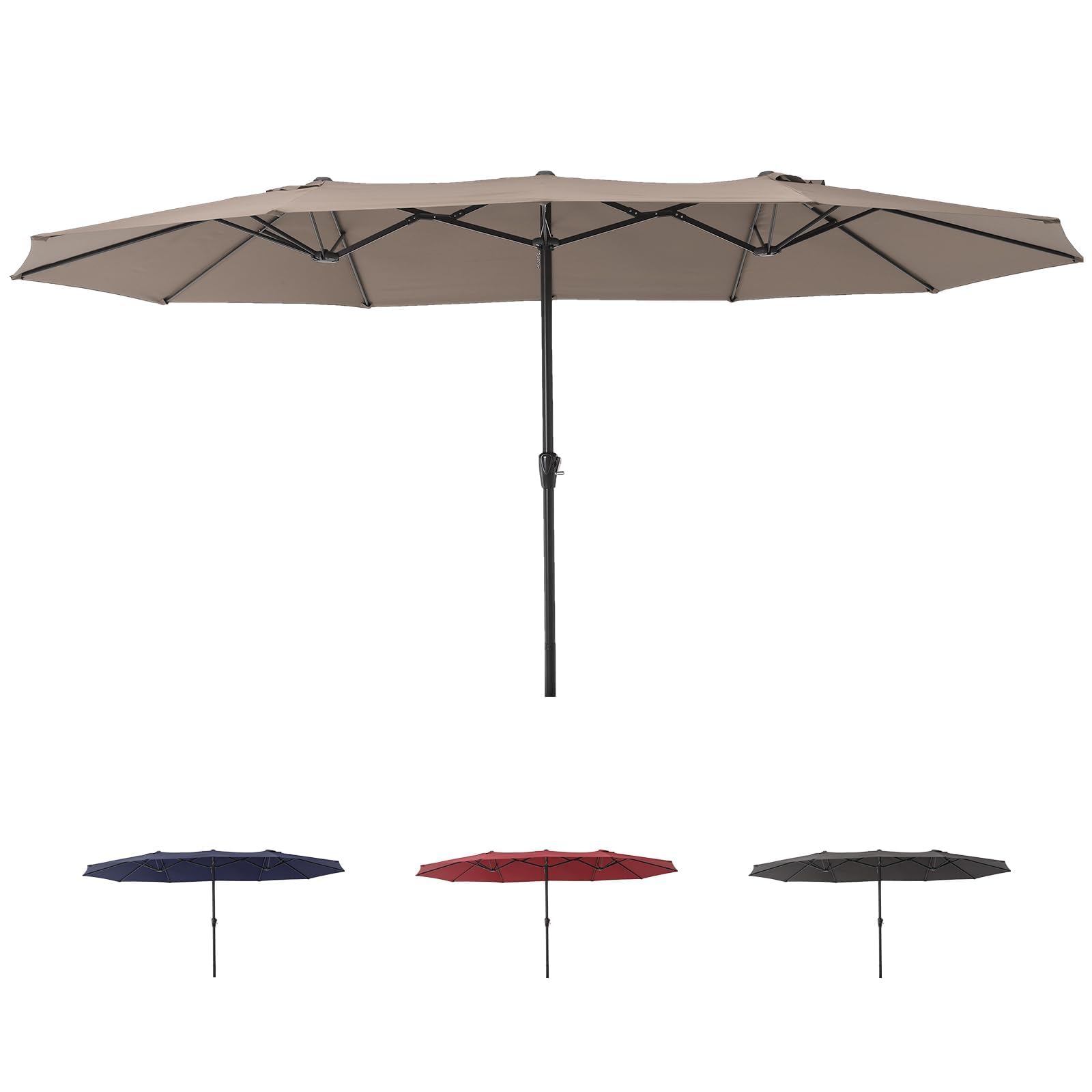 Photo 1 of 15-FT Outdoor Large Patio Umbrella with Push Button Tilt & Crank - Heavy-Duty Market Umbrella for Table, Garden, Pool, Deck, 12 Sturdy Ribs,UV Protection & Waterproof Fabric,Khaki