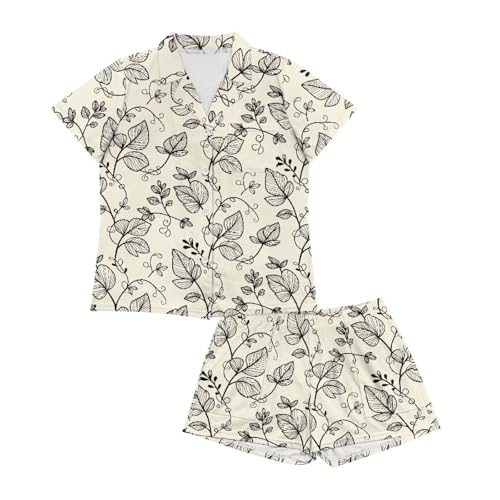 DazzleVibe Botanical Vine & Leaf Print Cute Pajama Set for